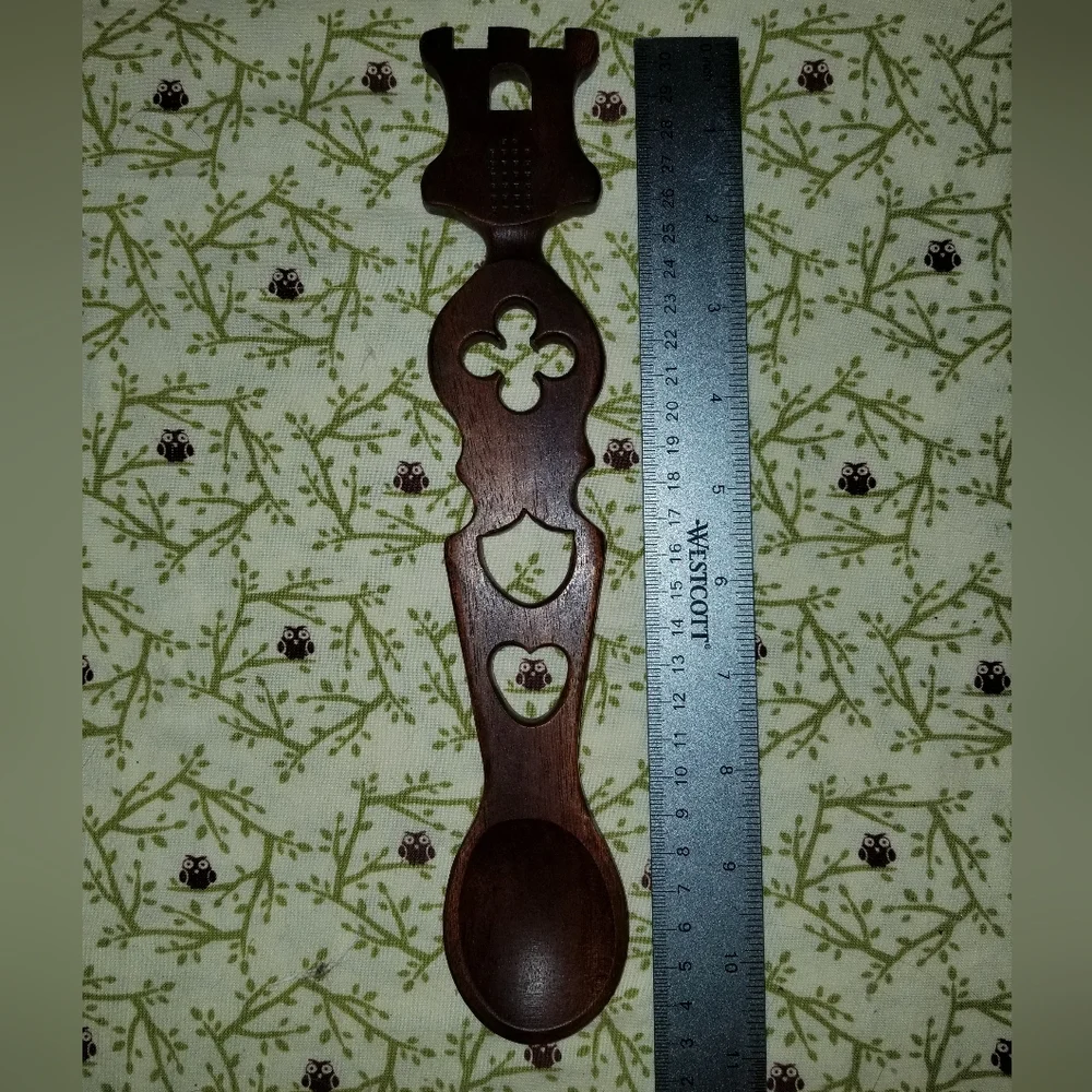 Welsh Wooden Lovespoon with Castle Flower Cut Out Shield Heart Love Spoon